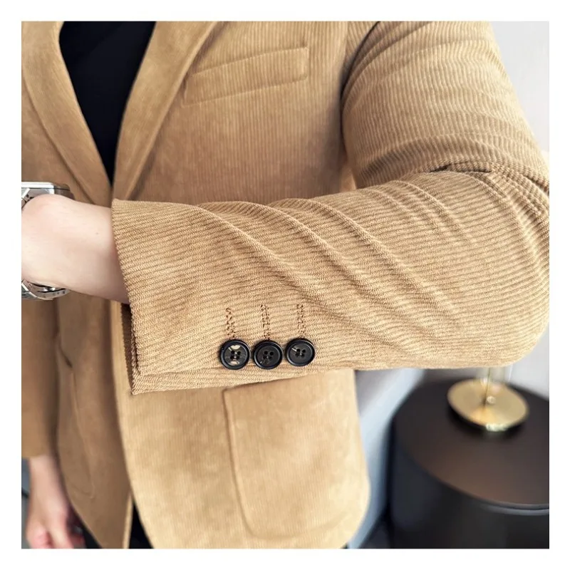Men's Spring and Autumn Corduroy Suit Jacket Korean Version Slim Fit Business Casual Single Western High-end Retro Casual Top