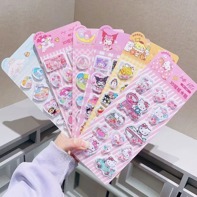 Kawaii Sanrio Shaking Joy Water Sticker Children's Cartoon 3D Three-dimensional Transparent Crystal Sticker Cute Girl Sticker