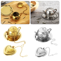 1Pc Teapot/Heart Shaped Tea Strainer with Chain Stainless Steel Tea Infuser Loose Tea Spice Filter Diffuser Teaware Gold Silver