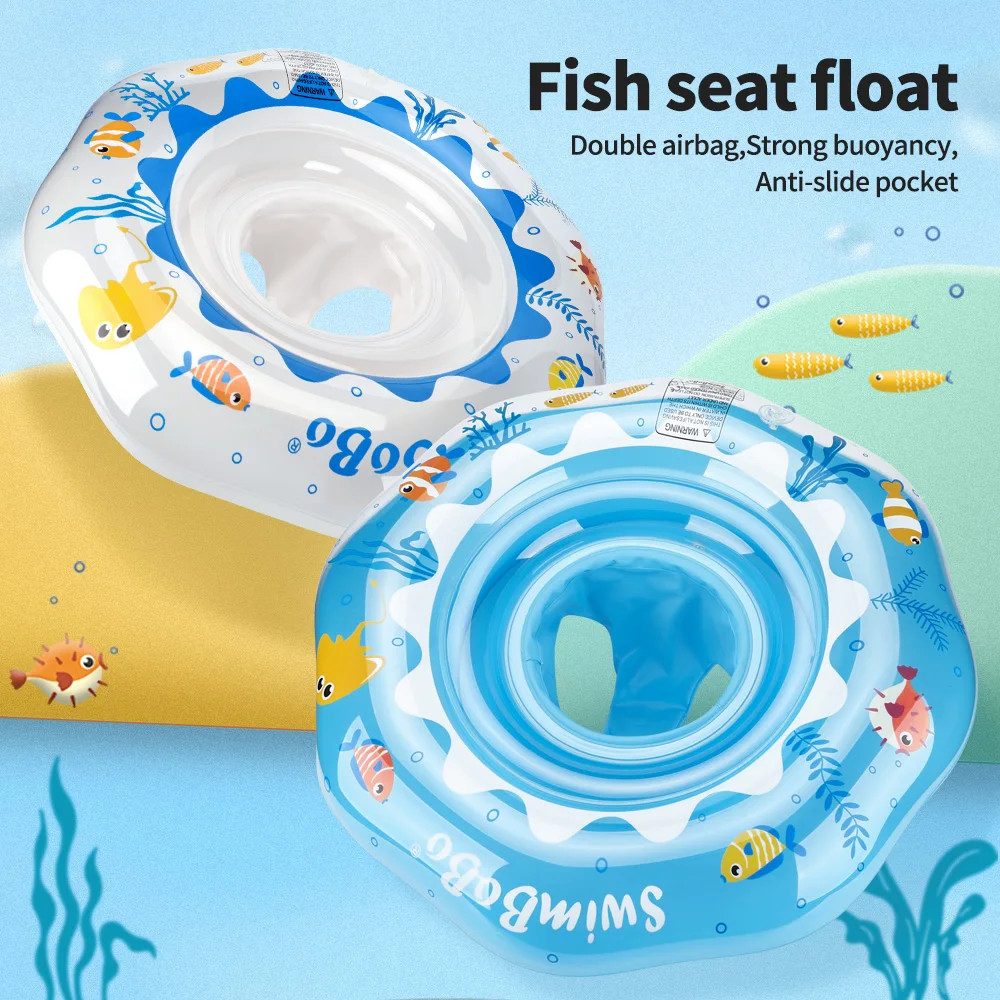 Swimbobo Cool Inflatable Swimming Seat Ring Water Toy Kids PVC White Chid Floats  For Summer Portable Blue Ocean Baby Float Ring