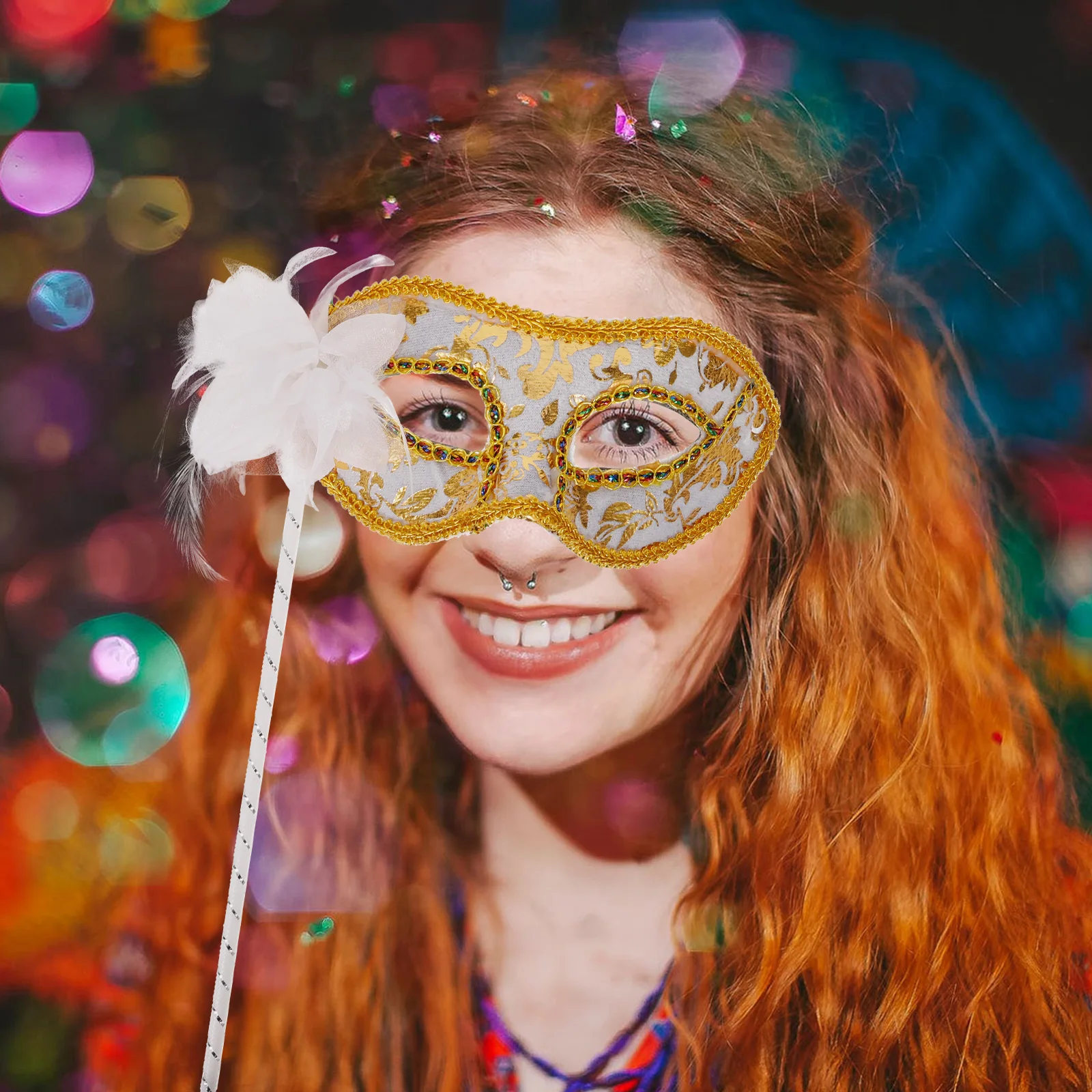 

Handheld Mask Elegant Plume Design Masquerade Mask For Women Party Costume Prop Dancing Event Cosplay Prom