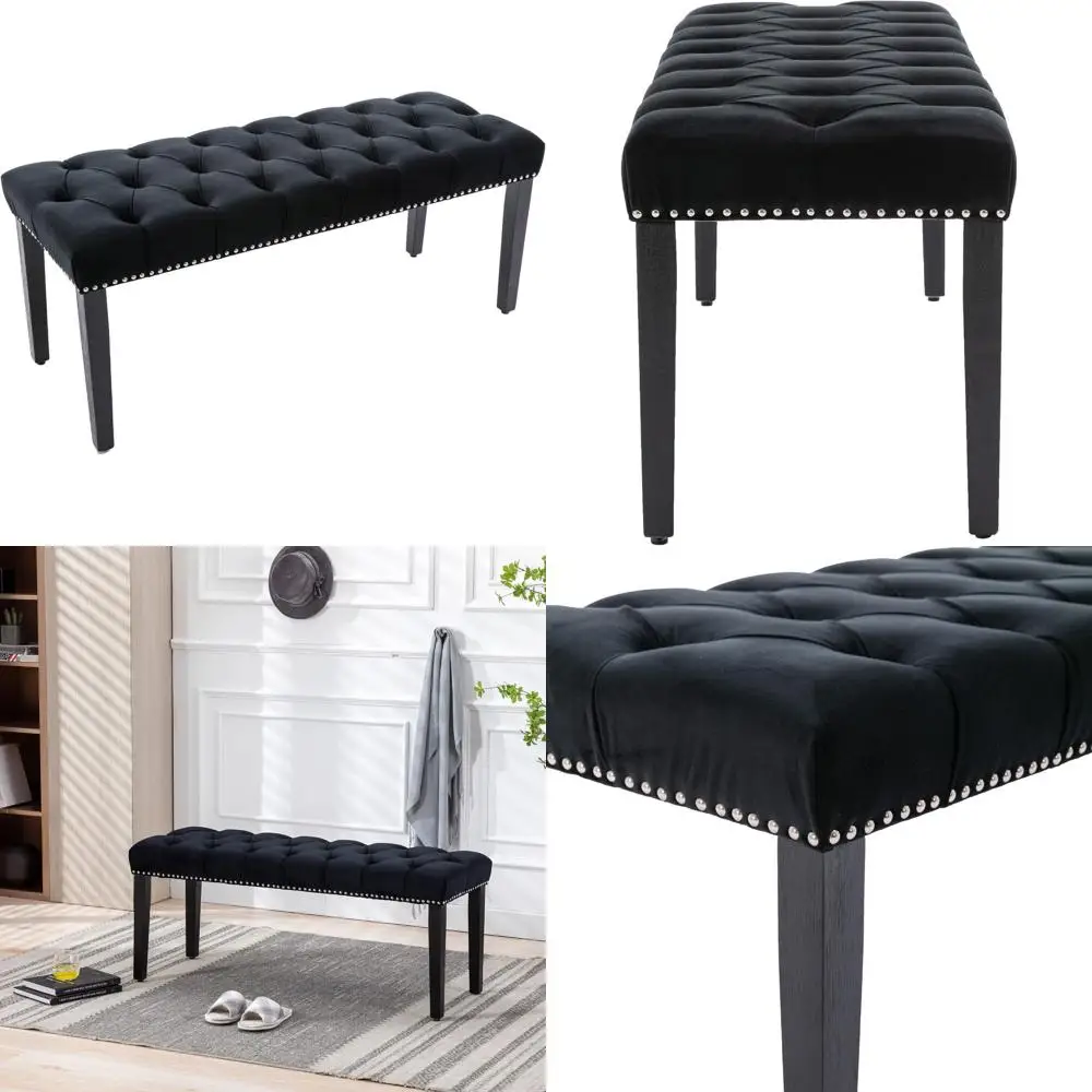 

Бархатная скамья-оттоманка черного цвета для спальни, гостиной и прихожей