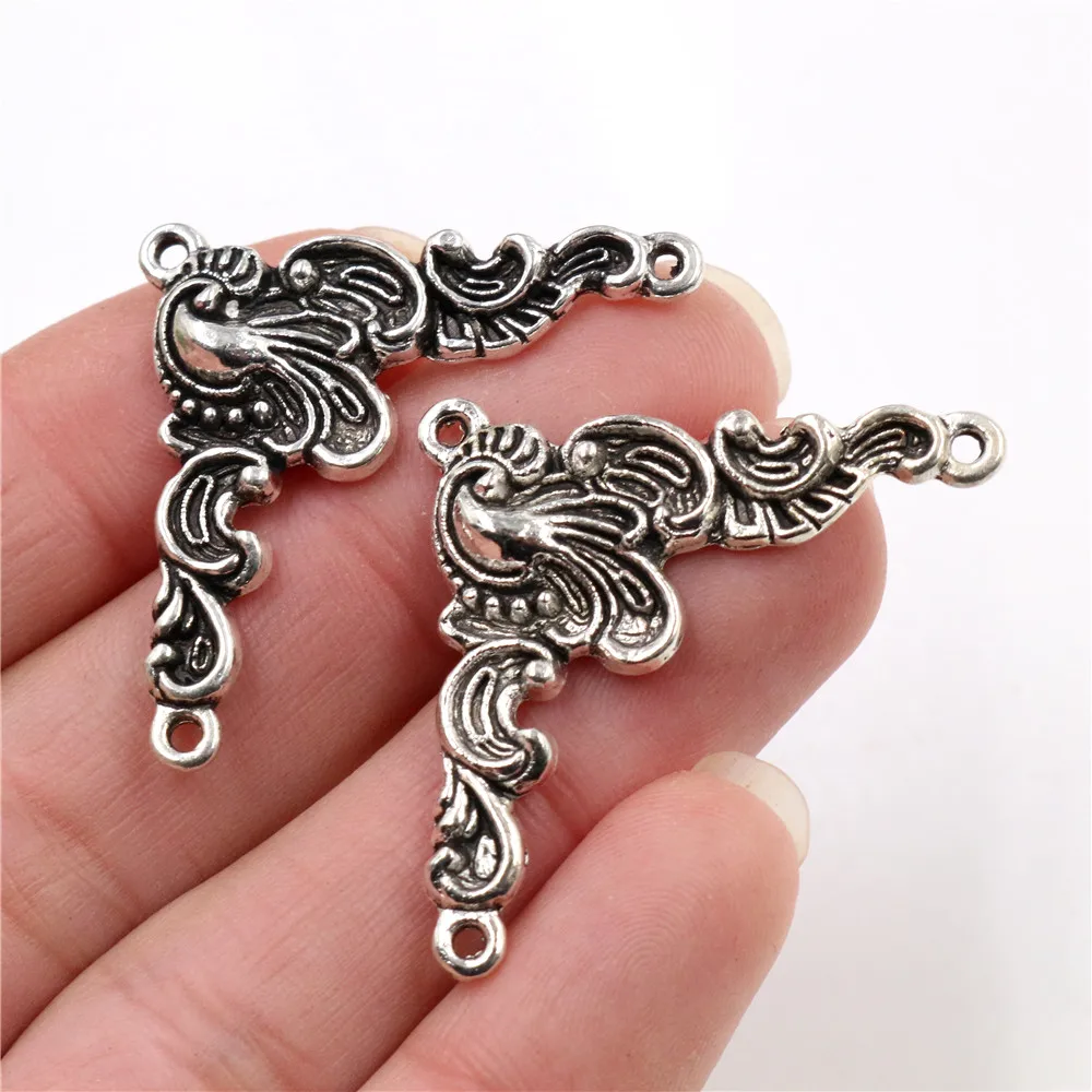 42x25mm 5pcs Antique Silver Plated Bronze Plated Flower Style Connector Handmade Charms Pendant:DIY for bracelet necklace