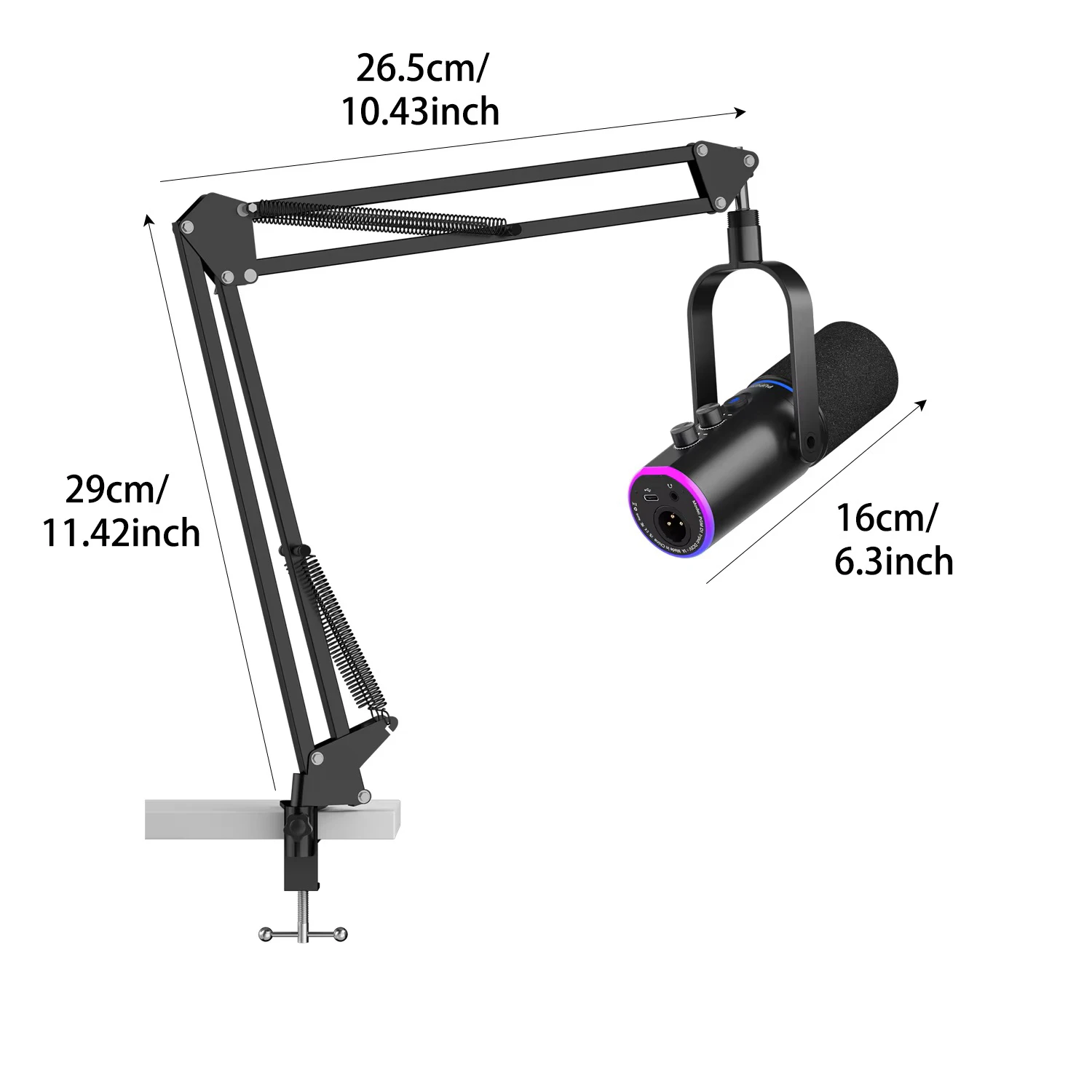 PUPGSIS XLR/USB Podcast Microphone, Gaming Mic with Mute Button, Reverb Effects, Noise Cancellation, Boom Arm Stand for Gaming