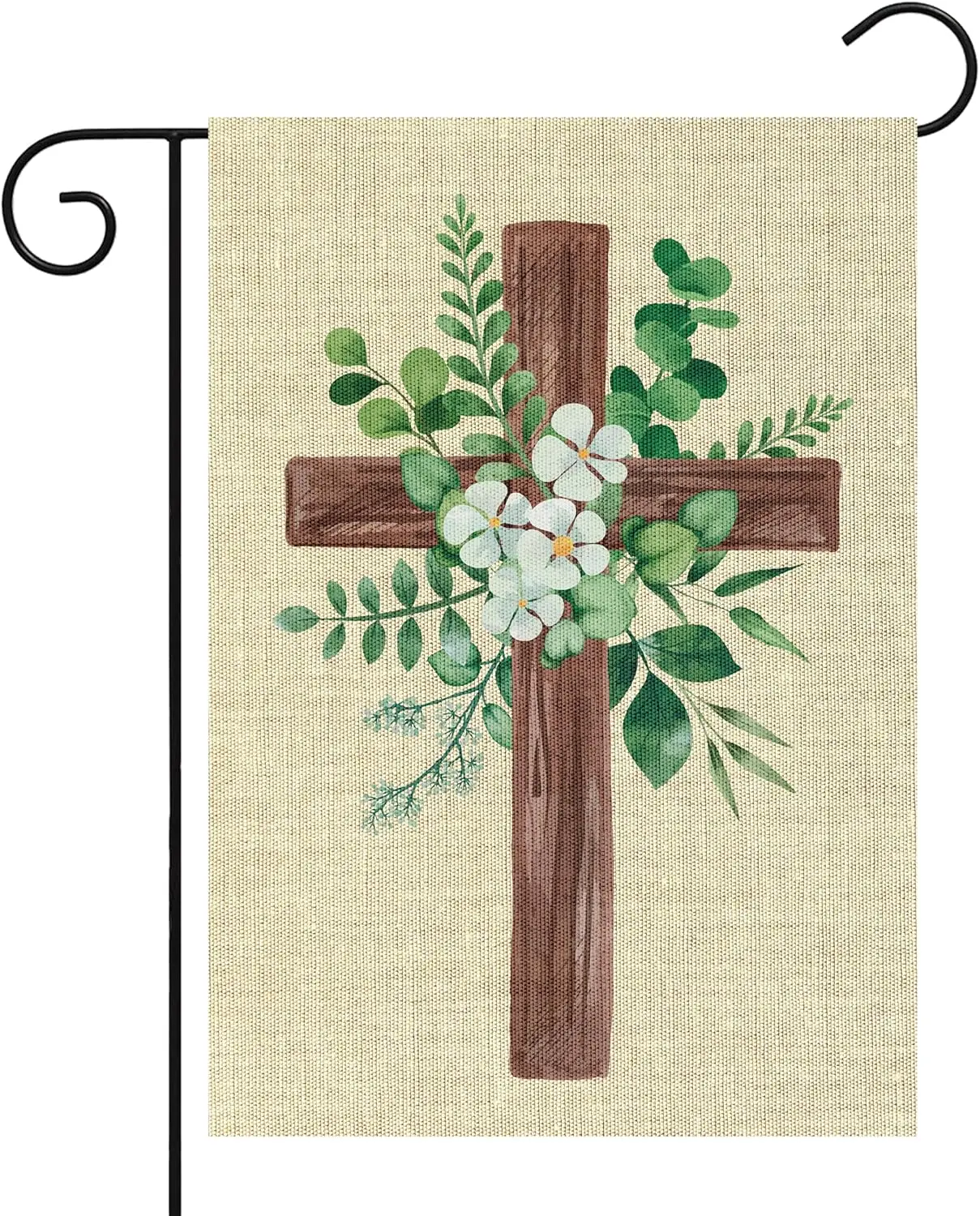 WATINC Spring Summer Eucalyptus Christian Cross Linen Garden Flag, Eucalyptus Leaf Flora Farmhouse Yard Decoration, Easter P yyi