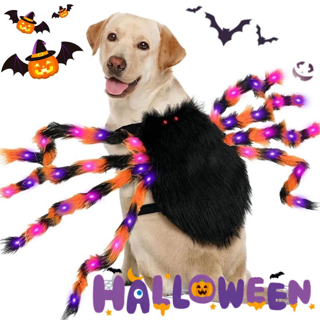 

New Hot Halloween Large Spider Dog Backpack LED Spider Prank Costume Party Decorations for Pet Festive Decor Props Party Cosplay