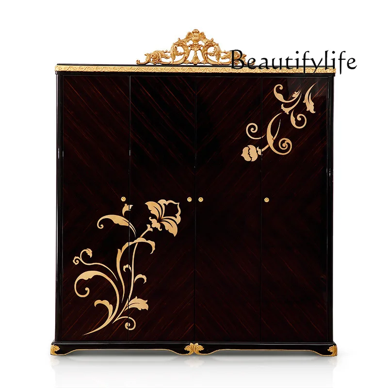 Furniture European wardrobe shell inlaid bedroom locker luxury European solid wood four-door large wardrobe