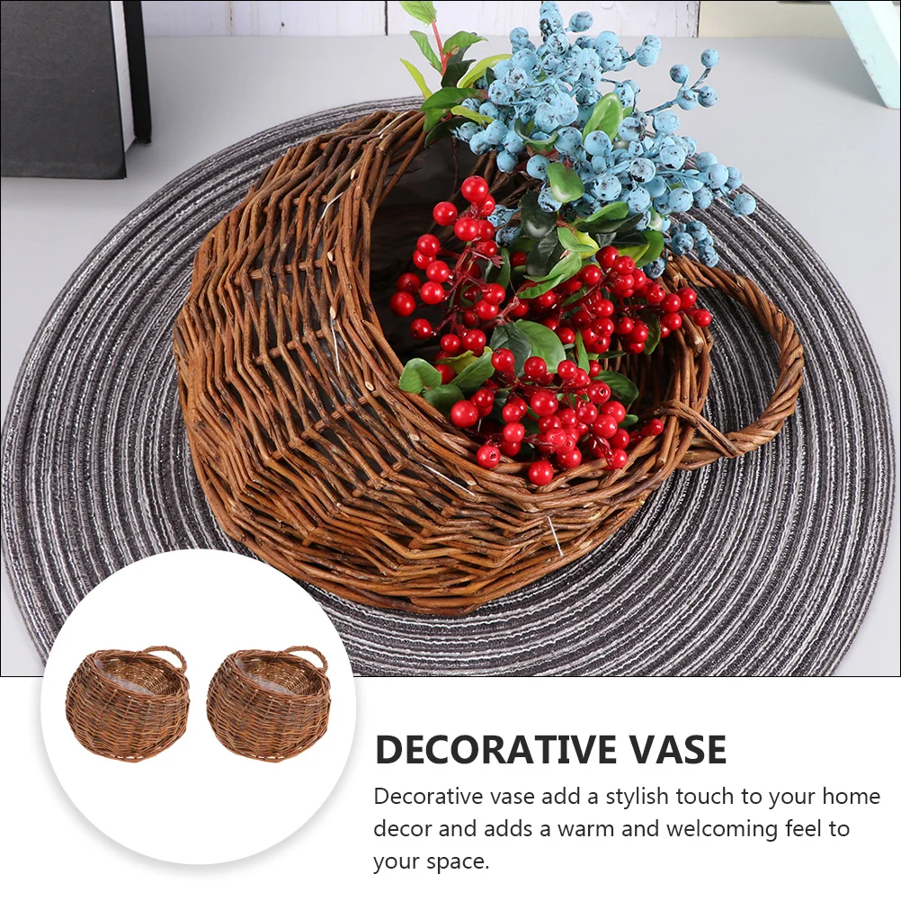 

2pcs Woven Rattan Flower Baskets Hanging Wall Mounted Decorative For Home Office Hotel Flower Arrangement Storage Basket
