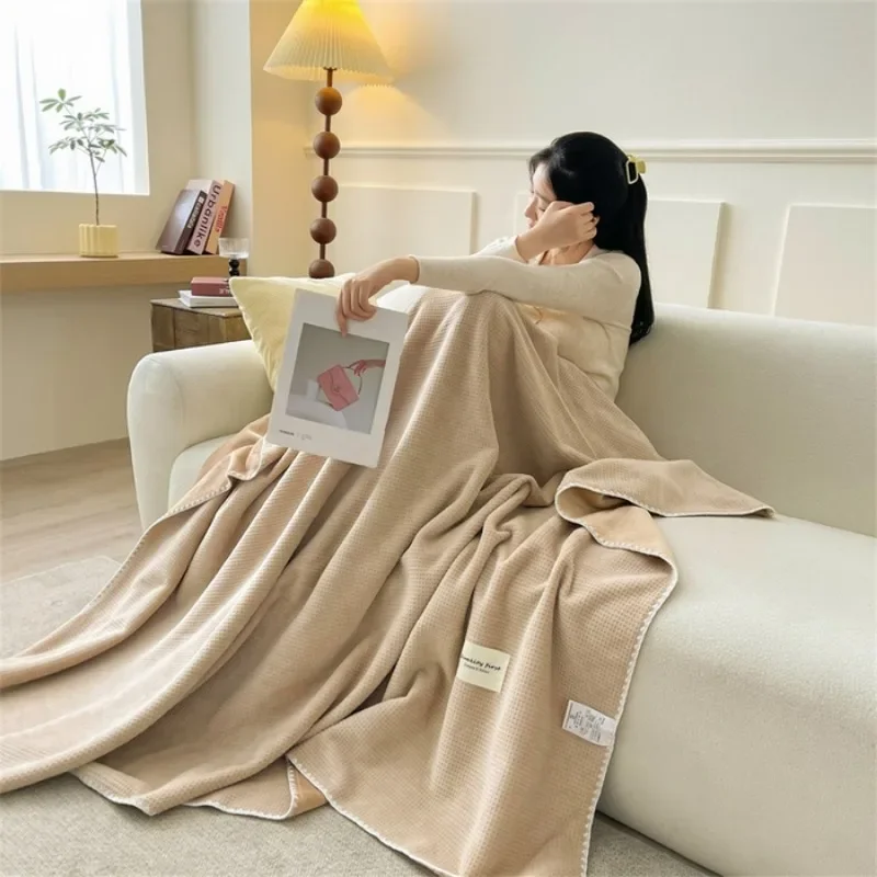 2025 New Solid Color Waffle Four Seasons Blanket Winter Milk Fleece Coral Fleece Small Blanket Bed Cover Blanket