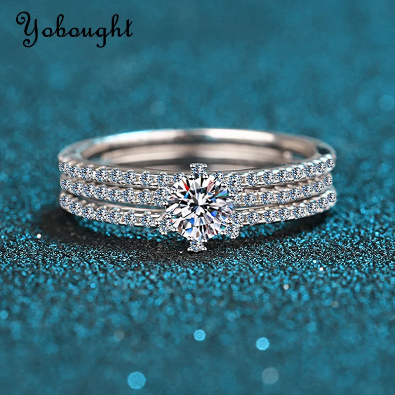 

1ct D Color Moissanite Rings for Ladys Wedding Bridal Sets Ideal Cut 925 Silver Plated Platinum 18k Gold Jewelry Set Gift