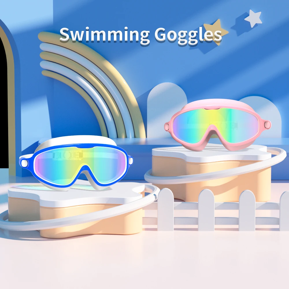 Swimming Goggles For Kids Boys and Girls High-Definition Waterproof And Anti-Fog Electroplating Large Frame Swimming Goggles