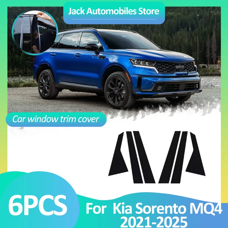 

Накладка на стекло автомобиля для Kia Sorento MQ4 2021 2022 2023 2024 2025 Наклейки на стойку колонки Черные аксессуары из углеродного волокна Серебряные