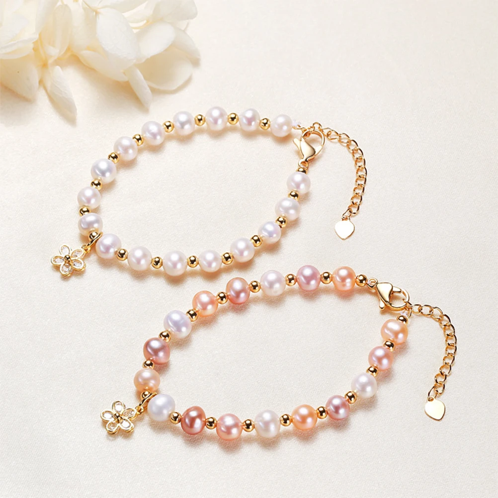 

1pc Freshwater Pearl Bracelet Copper Plated 18k Real Gold Zircon Stones Women Girls Colorful Charm Accessories Birthday Gift