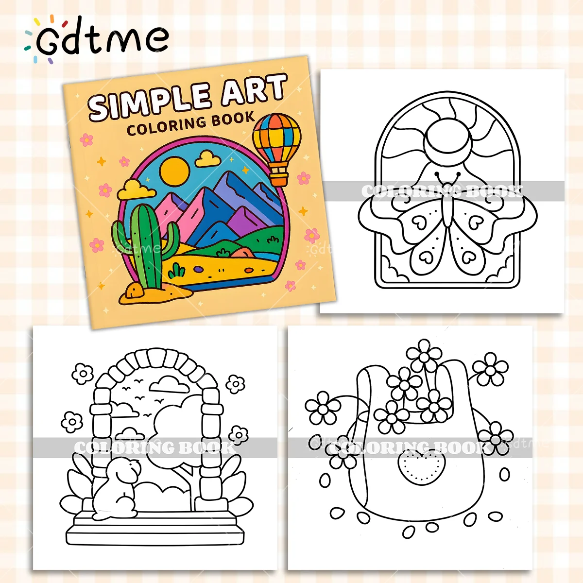 SIMPLE ART : Coloring Book for Adults Featuring Pearlescent cover Cute Cozy Daily Activities for Relaxation DIY Painting Drawing