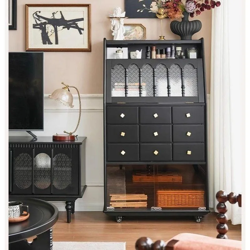 French retro solid wood removable side cabinet living room against the wall multi-functional locker dining room tea storage