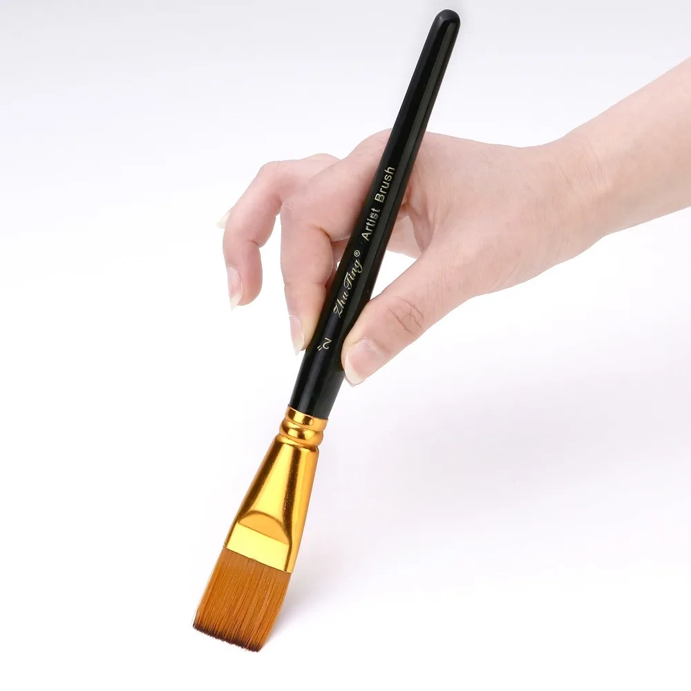 3Pcs Nylon Hair Paint Brush Set Short Handle Flat Shape Flat Paintbrush Wooden Handle Practical Paint Brushes Oil Painting