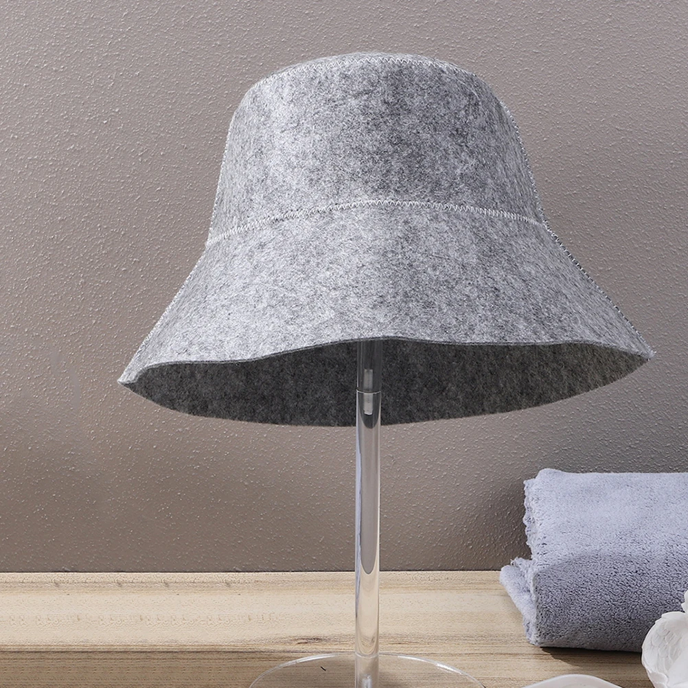 

2Pcs Bath Hat Shower Cap Sauna Hats Felt Absorb Water Grey Large Anti Heat Bathroom Head Cover Steam Room Spa Use Portable Soap