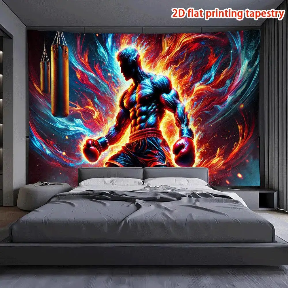 Fire and Ice Warrior Tapestry - Fantasy Battle Wall Art, Energy Aura Decor, Bedroom Hanging, Polyester, Multiple Sizes