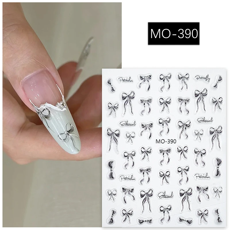 Vergulde strik Nail Art Sticker Relief Ribbon Bow Designs Sliders Zelfklevende stickers voor manicure accessoire nageldecoratie