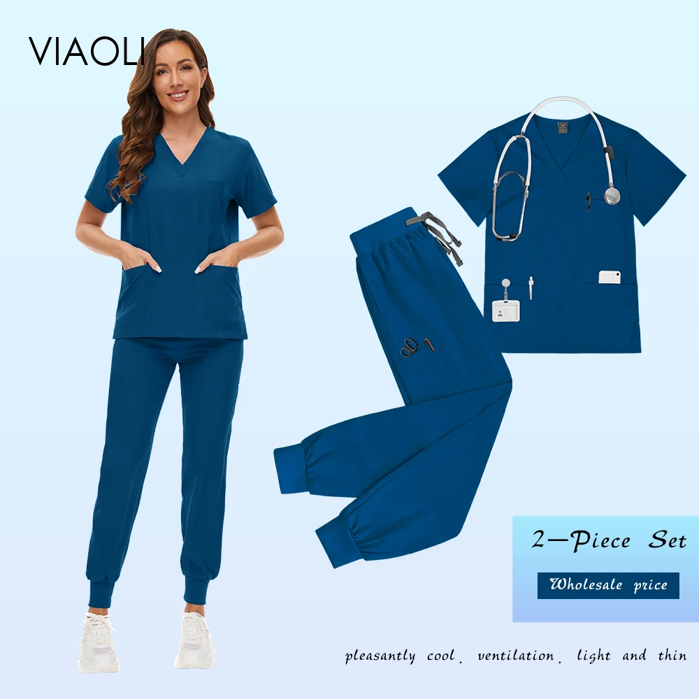 Hospital Nursing Scrubs Classic Uniforms Sets Medical Scrub Elastic Lightweight Workwear Pet Beauty Nurse Clinical Uniform Women