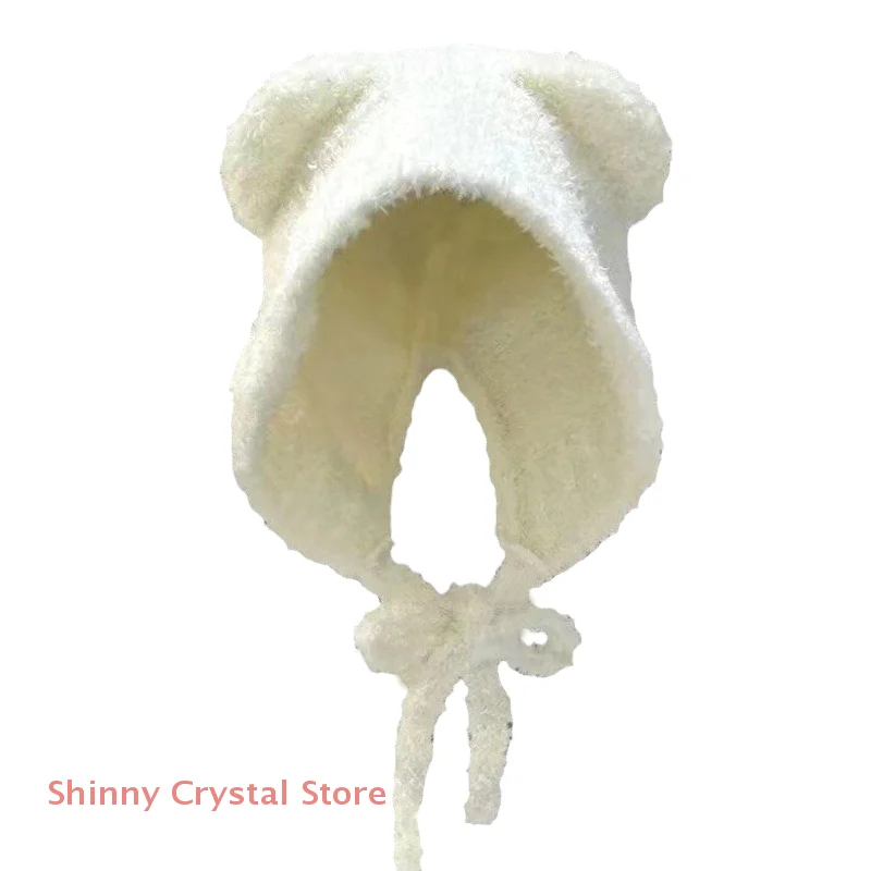 Winter Women's Fashion Hat Cute Bear Earmuff Hat Plush Warm Solid Color Hat
