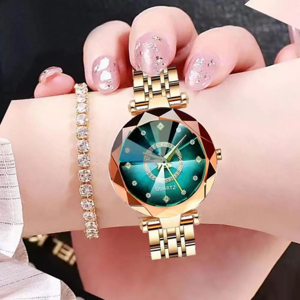 

Модные роскошные женские наручные часы с элегантным браслетом, инкрустированным бриллиантами, из нержавеющей стали, изысканные аксессуары для часов из розового золота