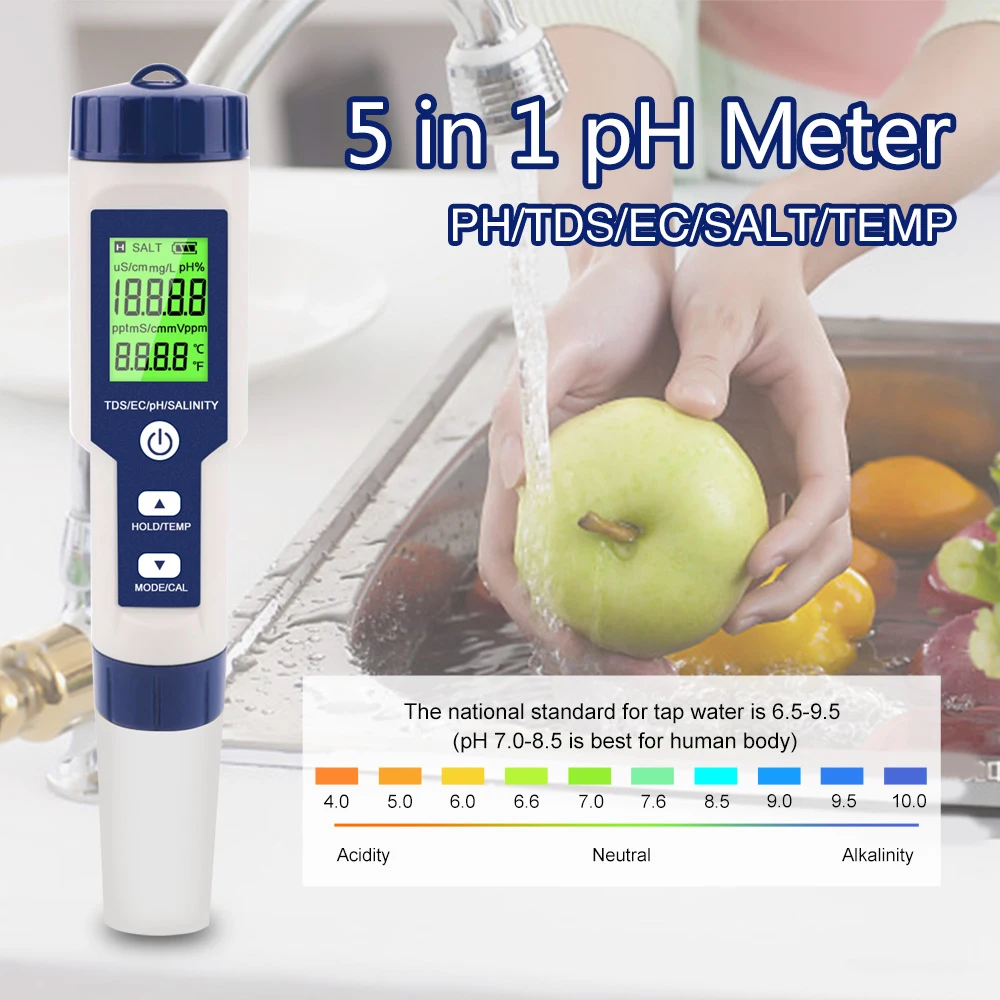 Digital Lcd Tester Qualidade da Água Monitor para Piscinas Aquários de Água Potável ph Tds ce Sal Temp ez 9909 Novo em 1