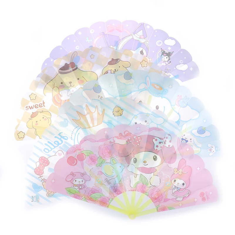 1PCS Cartoon Anime Sanrio Kuromi My Melody Cinnamoroll Seven Fold Fan Portable Summer Folding Fan Gifts For Children Students