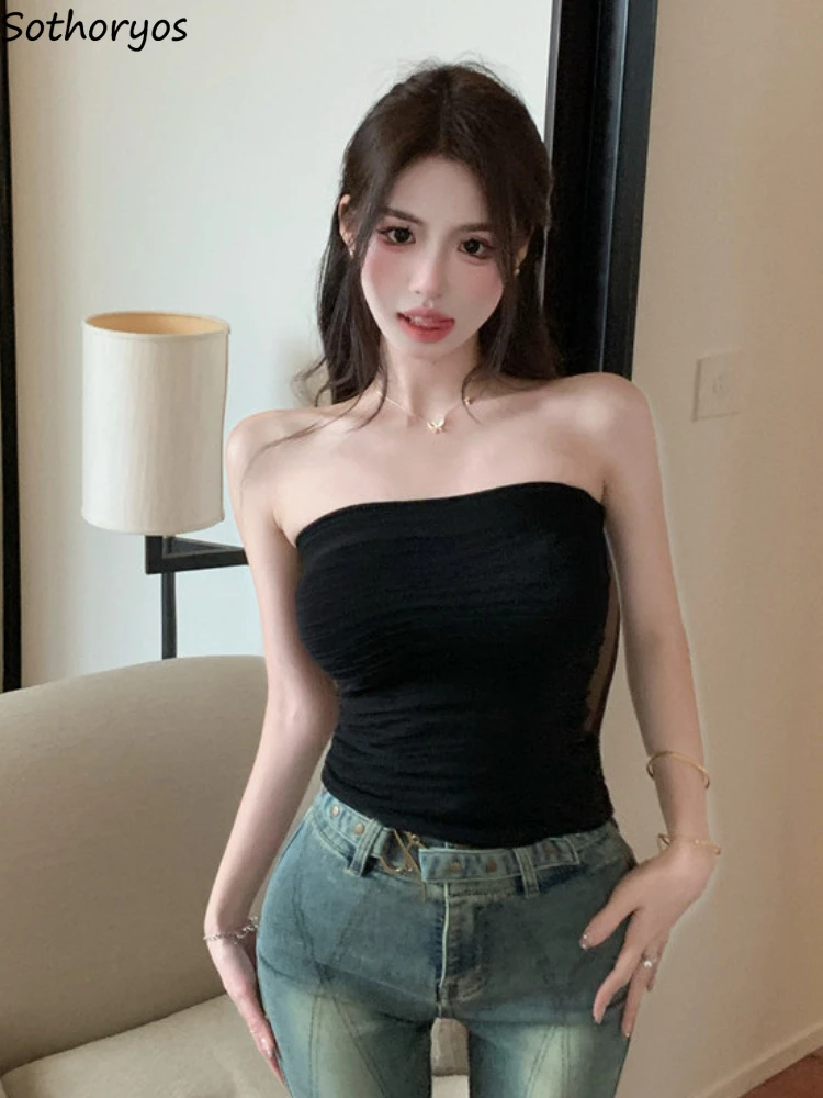 6 Colors Strapless Camisoles Women Sexy Pure Simple All-match Hotsweet Slim Ulzzang Female Summer Inside Sleeveless Cropped Tops