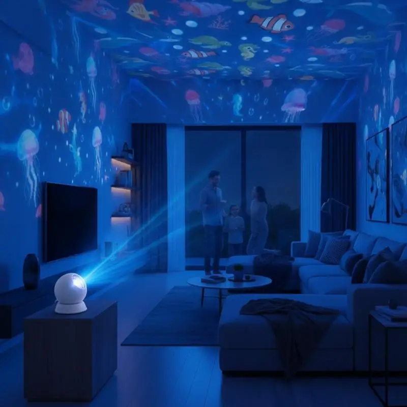 Rotating Dynamic LED Starry Ocean Projector USB Plug In Night Light Romantic Ambient Atmosphere Lamp For Room Decor