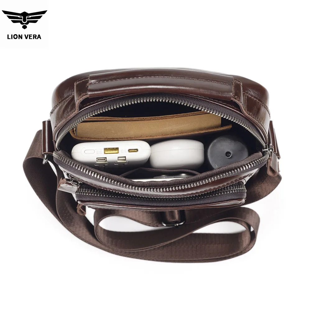 LION VERA Men's Genuine Leather Shoulder Bag 6.7-inch Tablet Computer Bag Business Handbag Leisure Messenger Bag