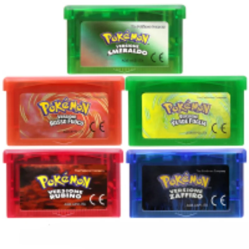 32 Bit GBA Video Game Cartridge Console Card Pokemon Series A set Emerald FireRed LeafGreen Ruby Sapphire with Shiny Label