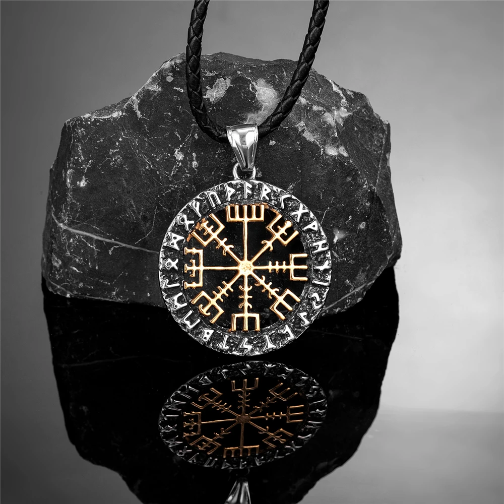 Viking Compass Norse Runes Necklace Men Gold Color Stainless Steel Vegvisir Pendant Never Fade Vintage Male Scandinavian Jewelry