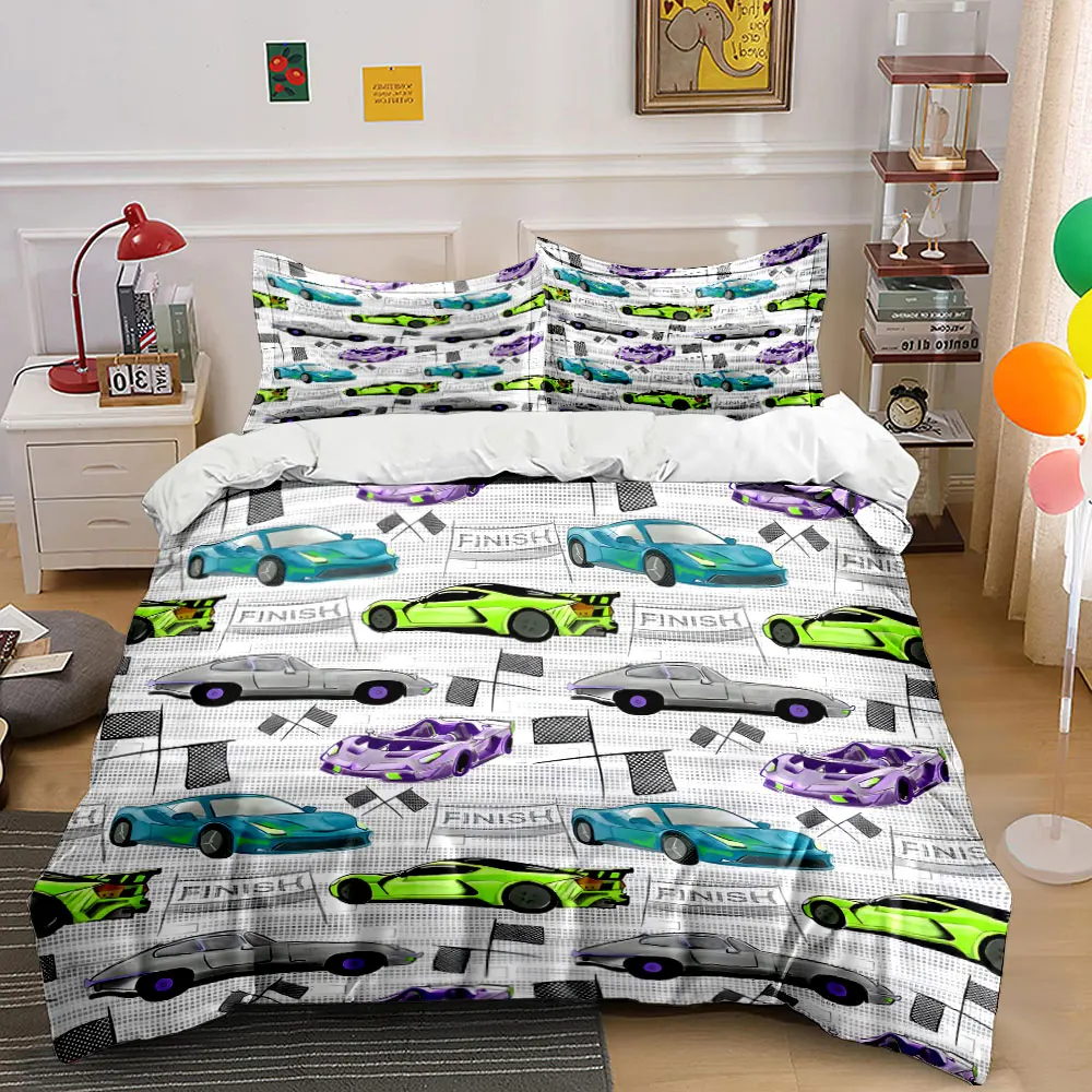 

Racing Cars Pattern Design Set kid's and adults' bedroom decor, Exquisite three-piece bedding set gift