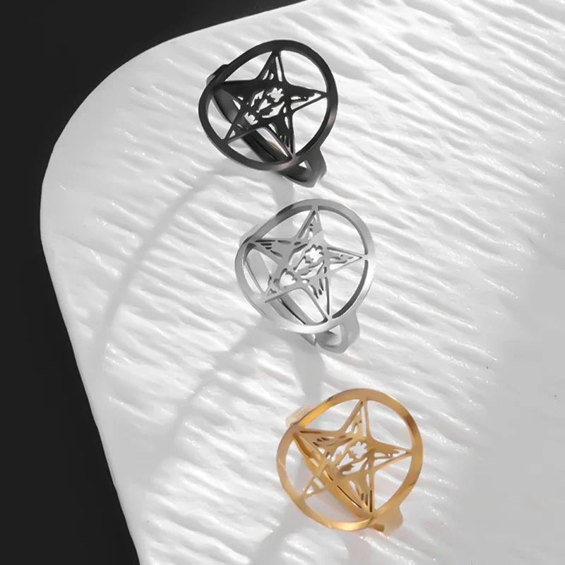 Retro Gothic Religious Hollow Five-Pointed Star Adjustable Ring Men's Punk Trend Alternative Jewelry