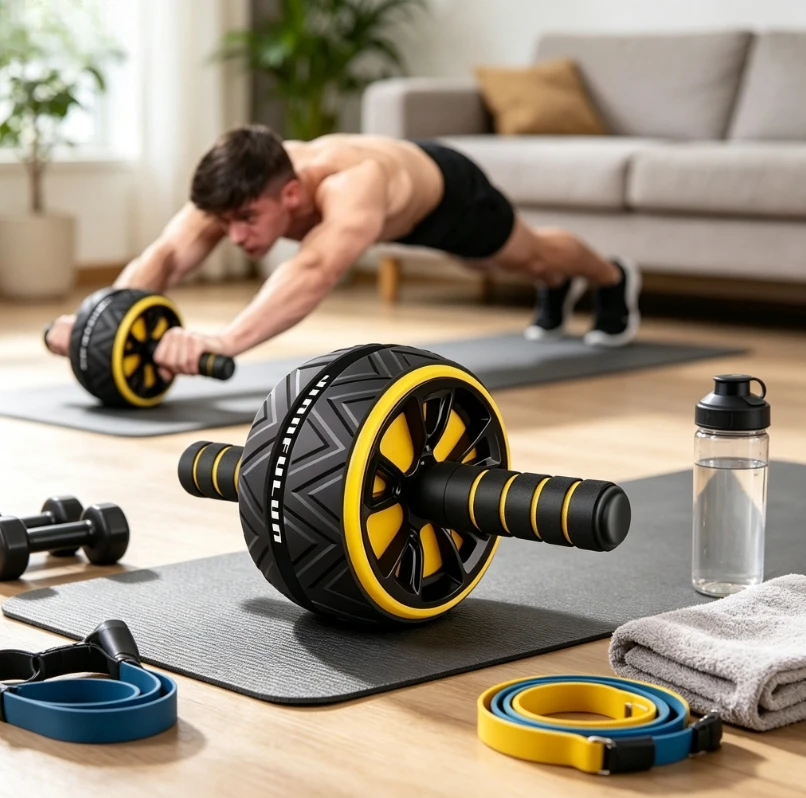 Dual‑Wheel Silent Abdominal Ab Roller Core Workout Fitness Gear with Non‑Slip Base Home Gym Training Equipment for Men and Women