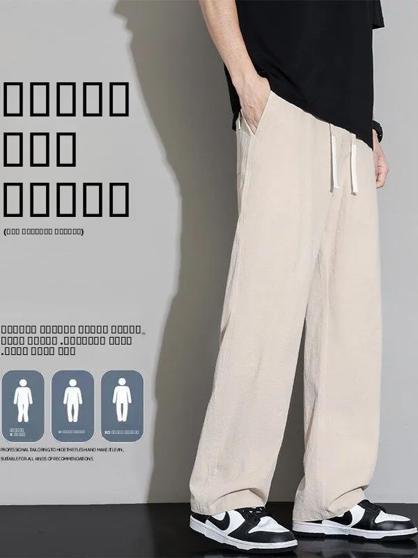 

Summer Thin Cotton Linen Casual Pants Loose Straight Leg Long Trousers for Couples Youth Active Sle Breathable Lightweight