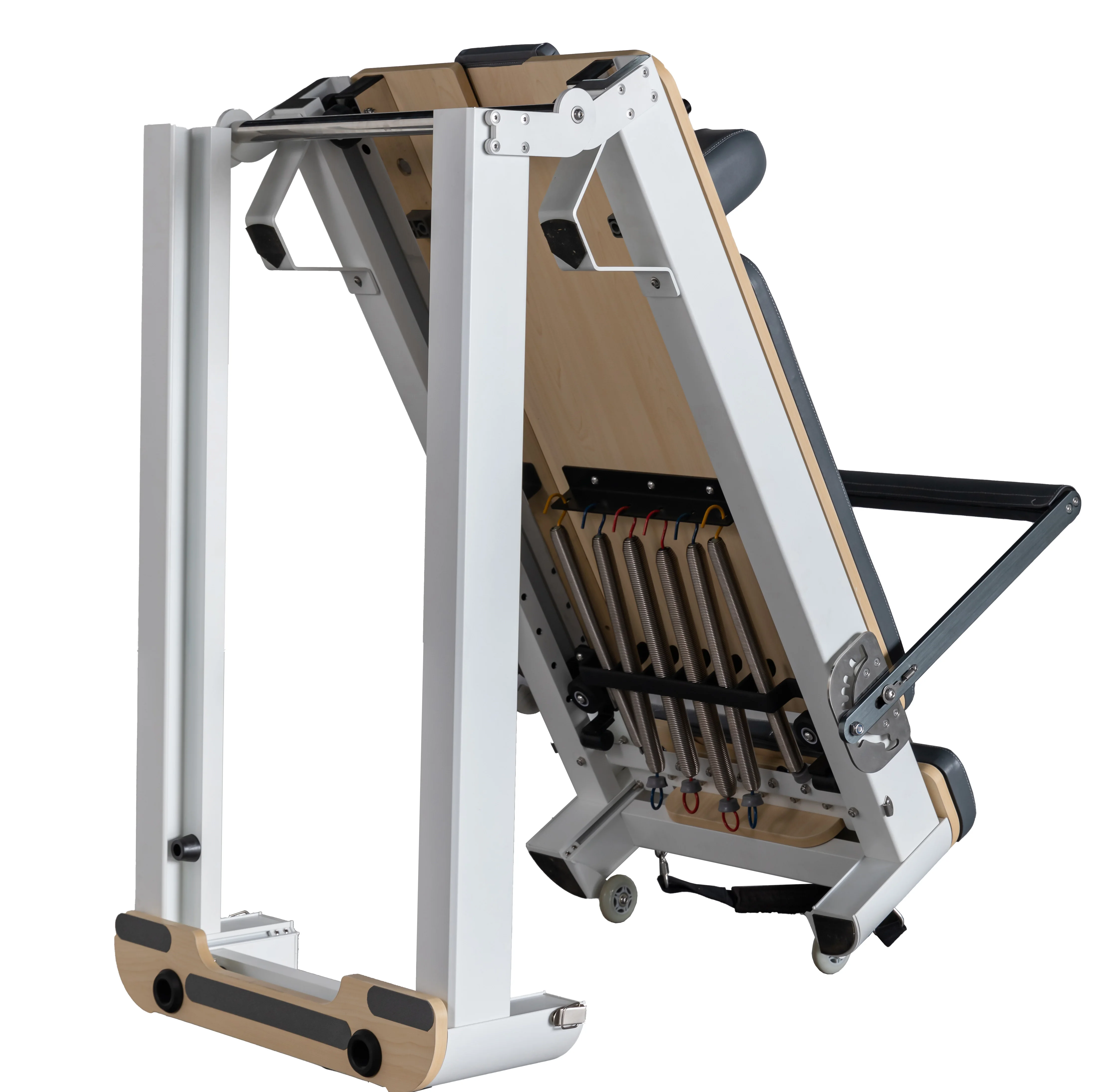 Tragbarer Pilates-Reformer, faltbar, kompaktes Design, leicht zu bewegen, schwarzes Aluminium, Trainings- und Fitness-Kernbett