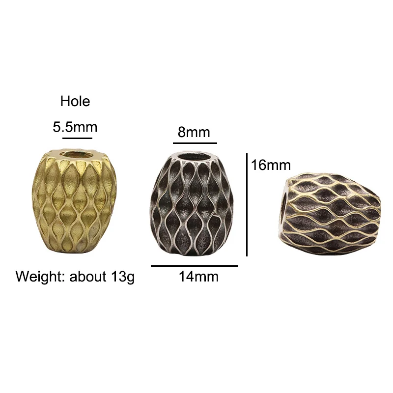 Geometric Pattern Barrel Shape Knife Bead Modern Simple Brass DIY EDC Outdoor Paracord Woven Lanyard Pendant Jewelry Accessories