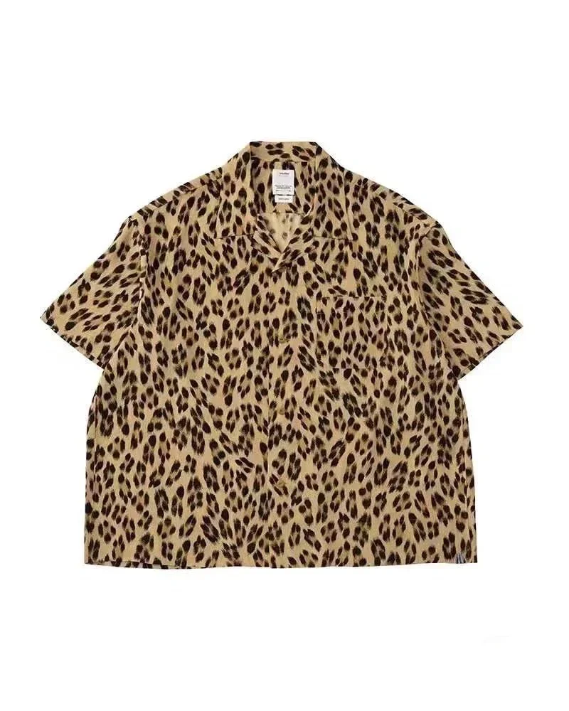 Japanese Men and Women Casual Hawaiian Leopard Print Short Sleeved Cardigan Shirt Visvim 23ss