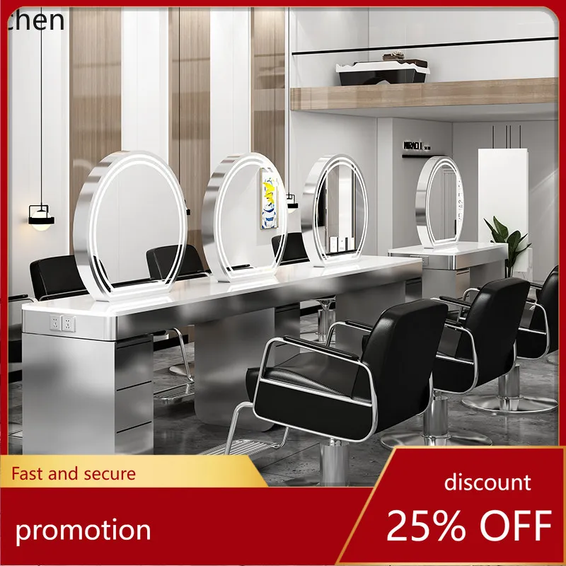 YFY Hair Salon Perm and Dye Mirror Table, Salon-Specific  Steel Cabinet with Light, Double-Sided Mirror for Hairdressing Salon