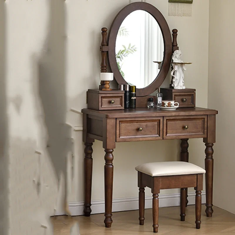 Nordic Mirror Drawers Dresser Eithe Stool Brown Modern Luxury Dressing Table Storage Hotel High End Comoda Pra Quarto Furniture