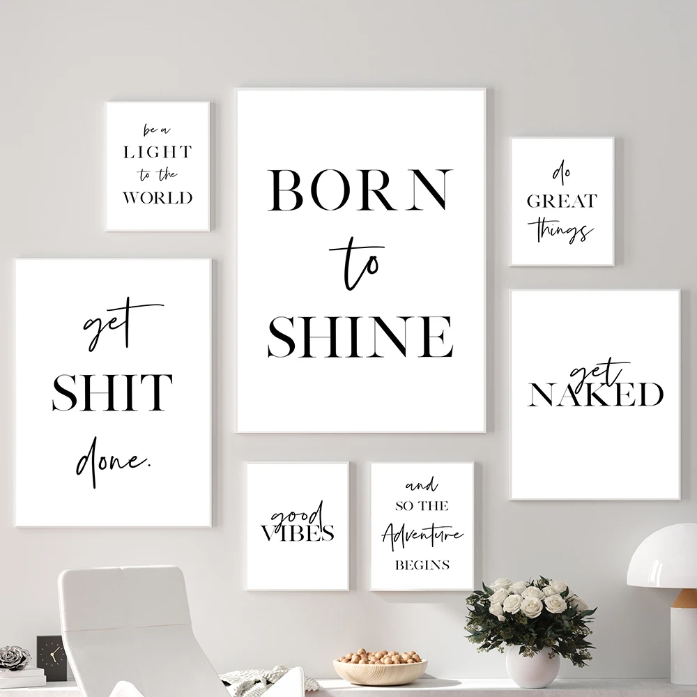 1pc frameless Canvas painting Good Vibes Prints Inspiring Quote Posters Get Naked Minimalist Canvas Painting Born to Shine Moder