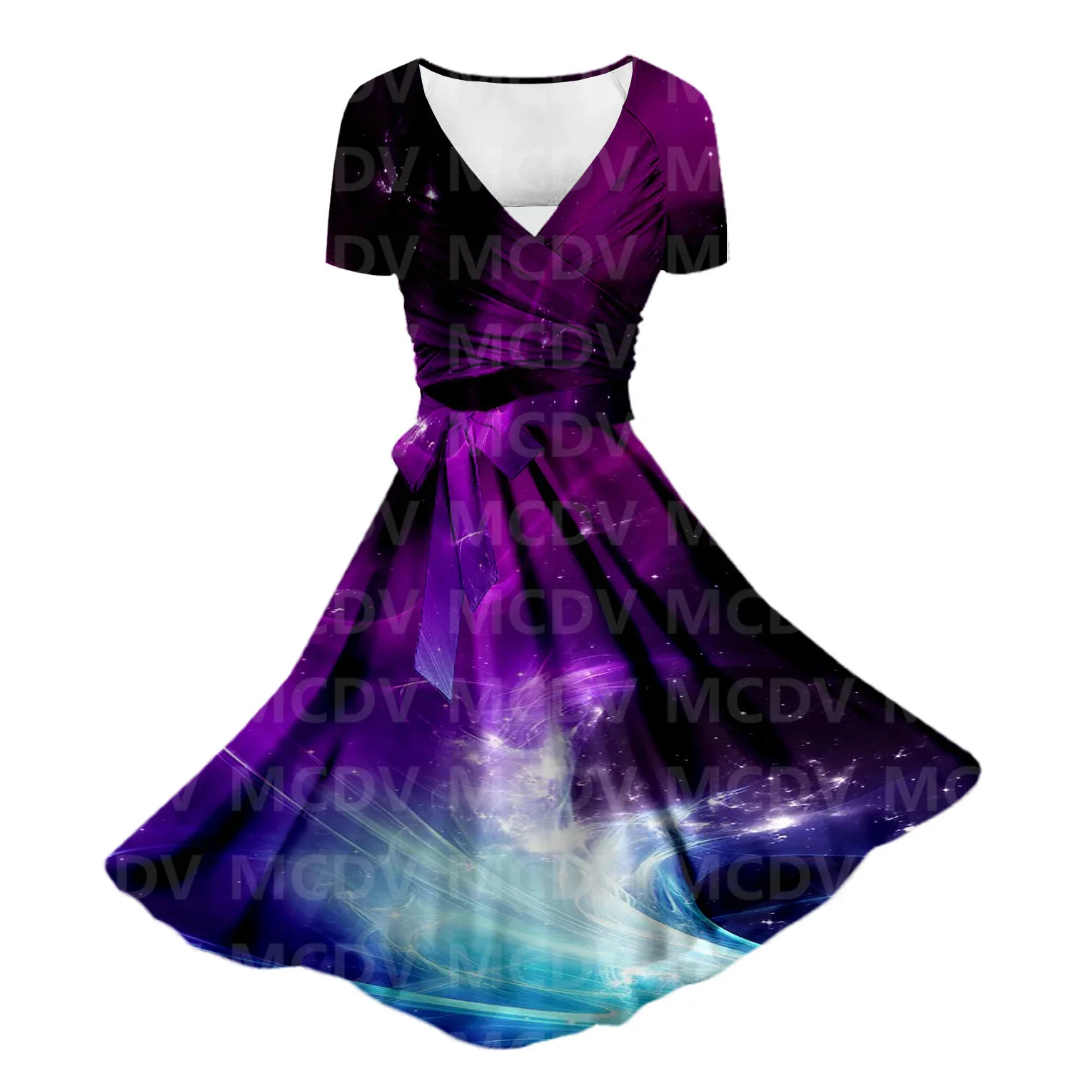 

Women's Summer Galaxy Art Two Piece Dress 3D Printed Pocket Dress Female Dresses 02