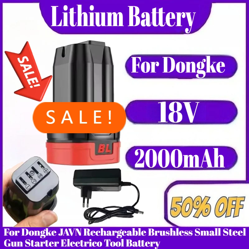 

2000mAh 18V New Lithium Battery For Dongke JAVN Rechargeable Brushless Small Steel Gun Starter Electrico Tool Battery