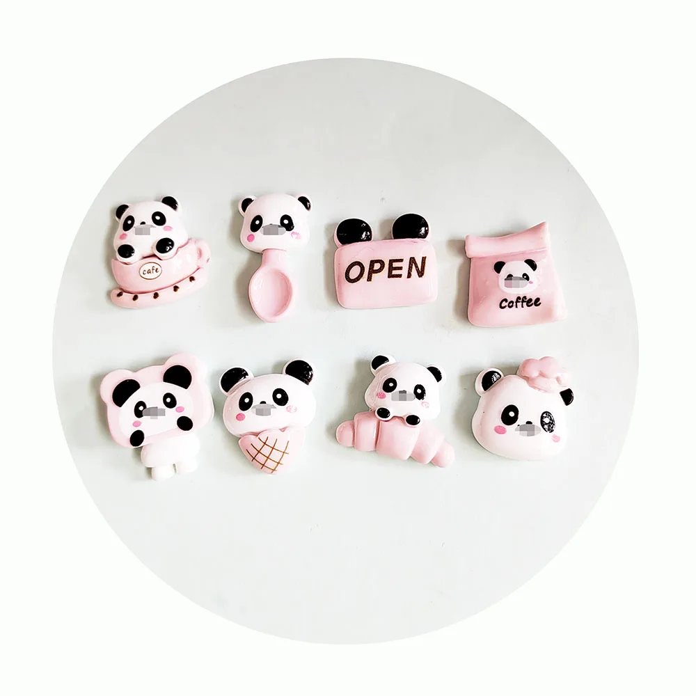 Bonito abalorio de cabujón de espalda plana, taza de café, Panda, animales, resina en miniatura, galleta, pastel, Slime, Centro de lazos para el cabello DIY