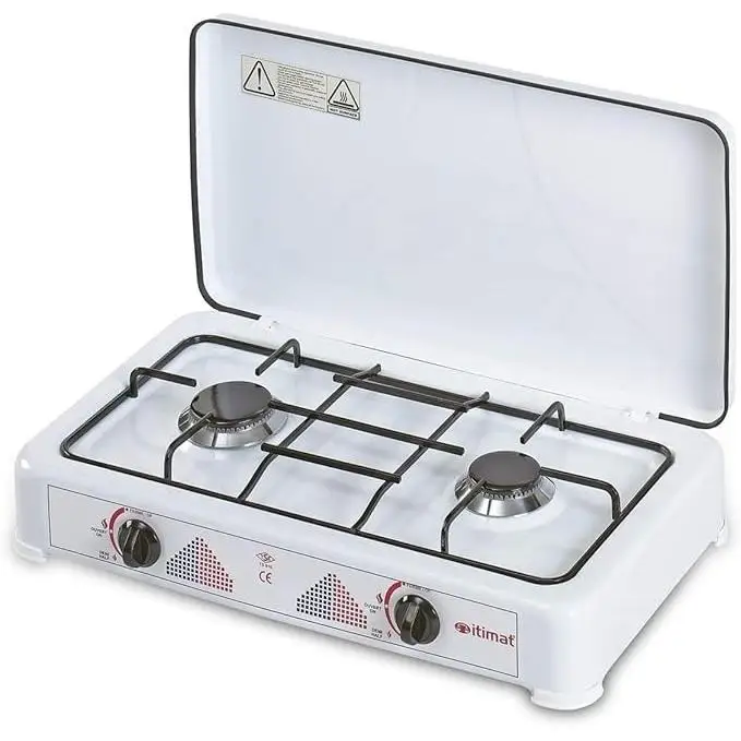ENCIMERA DE GAS - COLOR BLANCO - MARRON - NEGRO - ITIMAT - CON TAPA - DOS FUEGOS