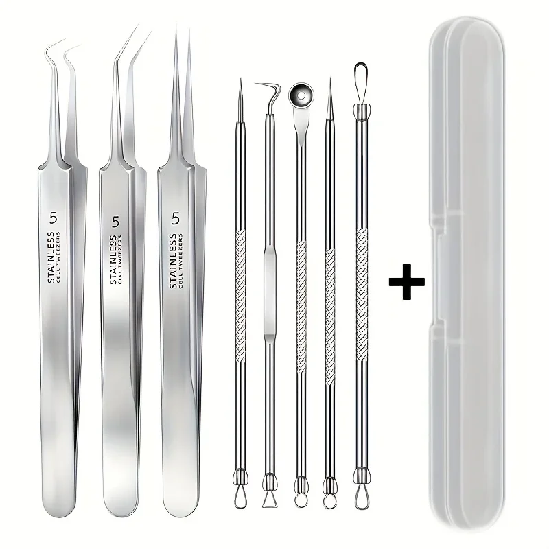 8-Piece Blackhead Remover Kit – Stainless Steel Blemish & Acne Extraction Tools – Professional Pimple Popper Set for All Skin