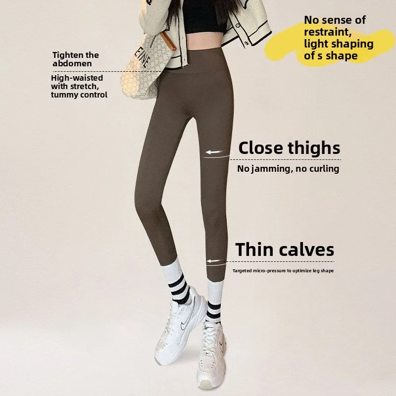 Pantaloni da yoga in pelle arca Fce a vita alta da donna Slim Fit Spor Strato base da nove piedi Abbigliamento da esterno Autunno Inverno Fibra di poliestere