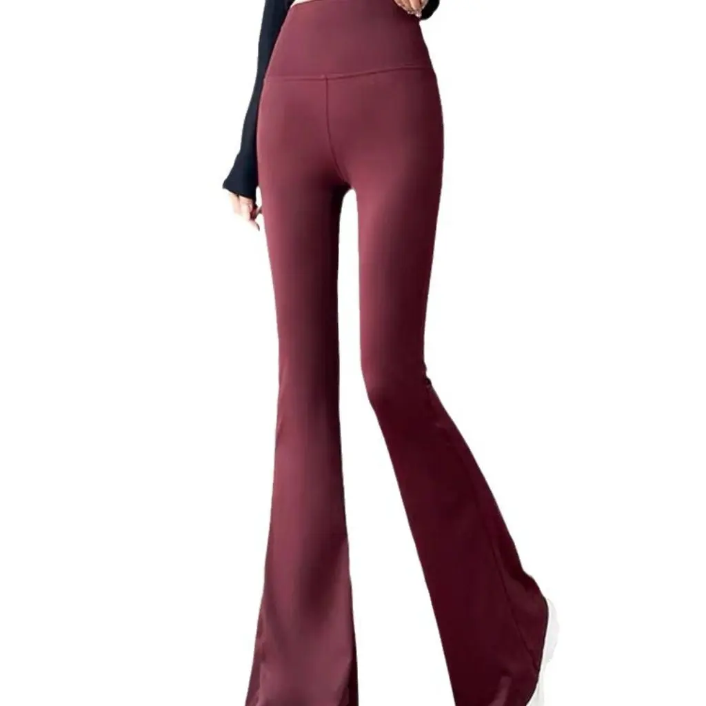 

Women's Bell-Bottom Pants Boot-Cut Sports Fitness Shark Pants Red Leggings for Autumn Wear outside Hot Girl Style